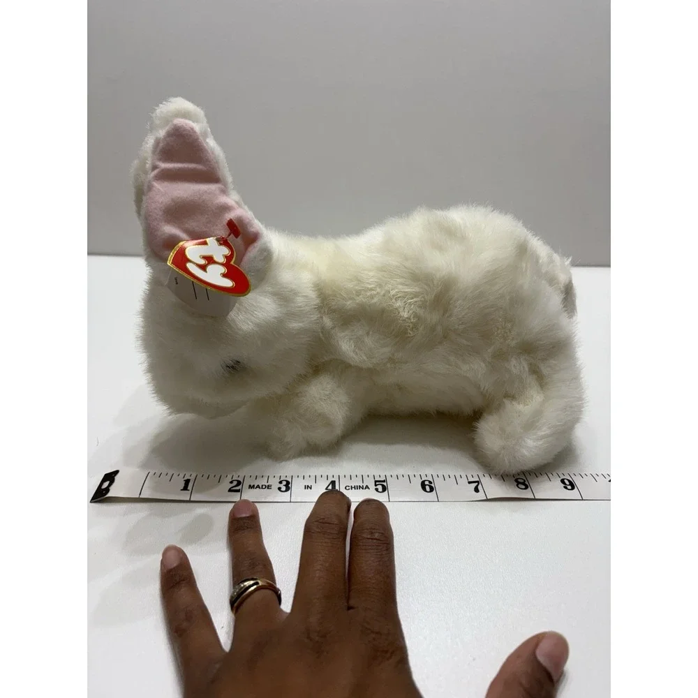 Vintage Ty 1997 Bows White Bunny Rabbit Pink Ears Plush Stuffed Animal‎ with Tag